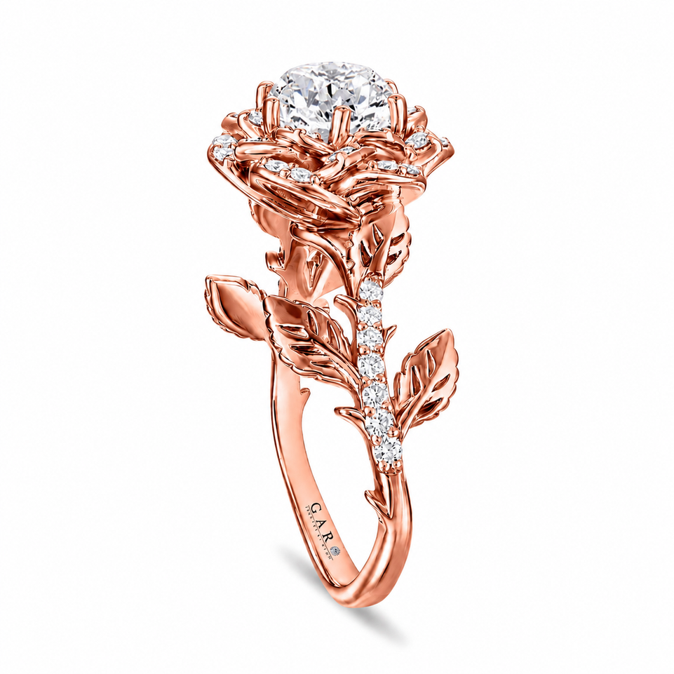 1.36 Carat Natural Diamond Floral Halo Engagement Ring Unique Rose Flower GIA Certified 14K White Gold, Rose Gold Or Yellow Gold Handmade
