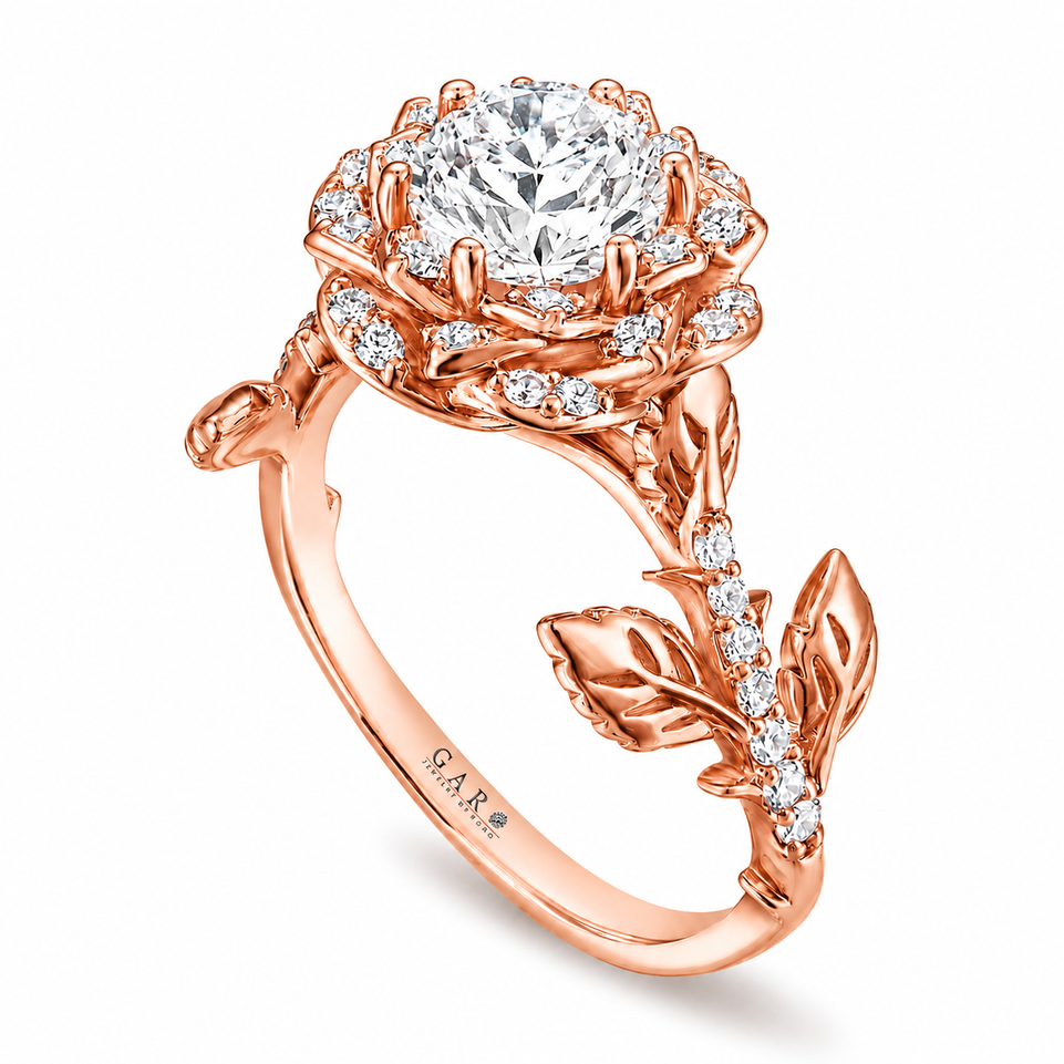 1.36 Carat Natural Diamond Floral Halo Engagement Ring Unique Rose Flower GIA Certified 14K White Gold, Rose Gold Or Yellow Gold Handmade