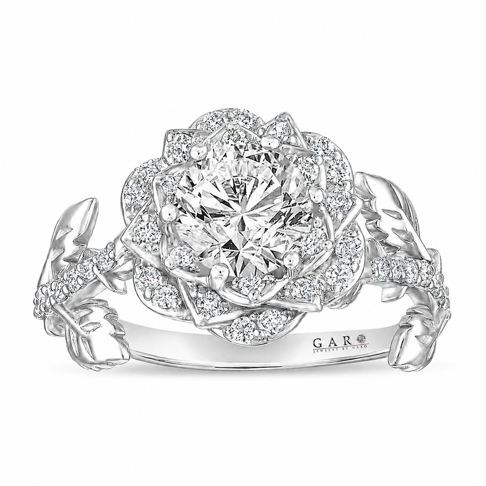 Platinum Natural Diamond Floral Halo Engagement Ring 1.36 Carat Unique Rose Flower GIA Certified Handmade