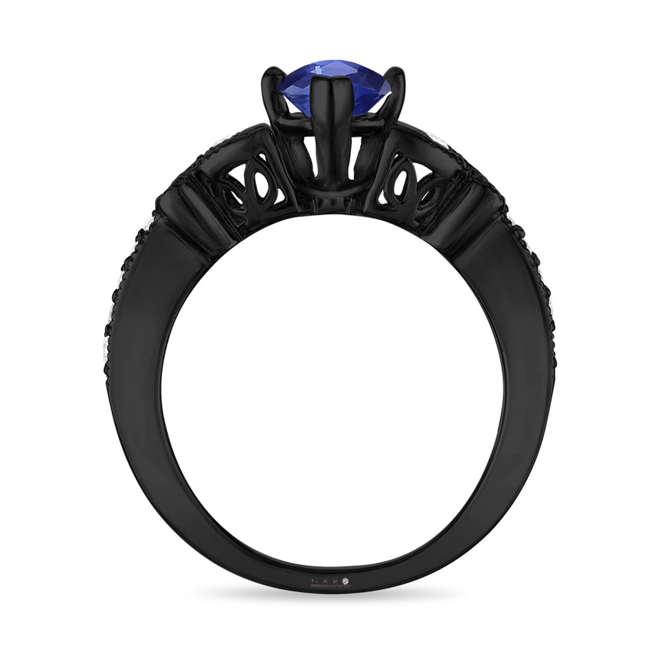 Marquise Sapphire Butterfly Engagement Ring 1.20 Carat 14K Black Gold Vintage Style Unique Certified Handmade