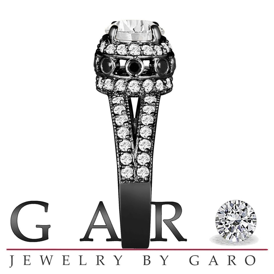 Lab Grown Diamond Halo Engagement Ring 1.73 Carat 14K Black Gold Vintage Style IGI Certified Unique Handmade