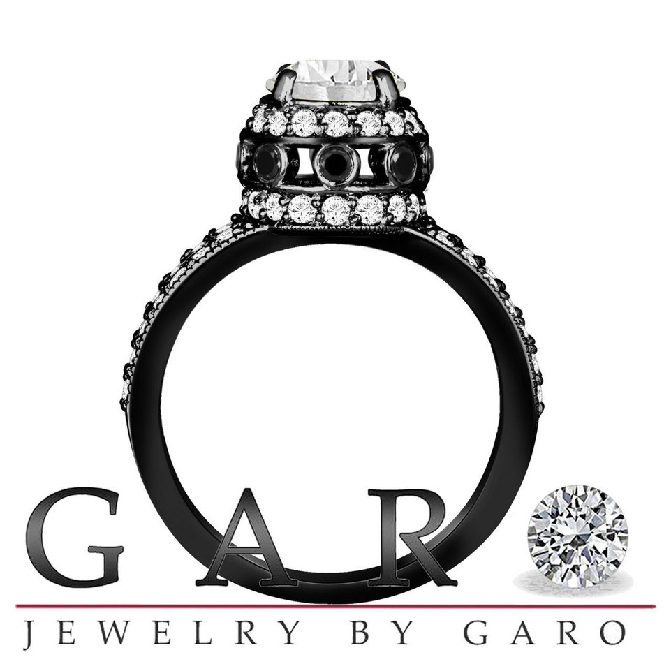 Lab Grown Diamond Halo Engagement Ring 1.73 Carat 14K Black Gold Vintage Style IGI Certified Unique Handmade