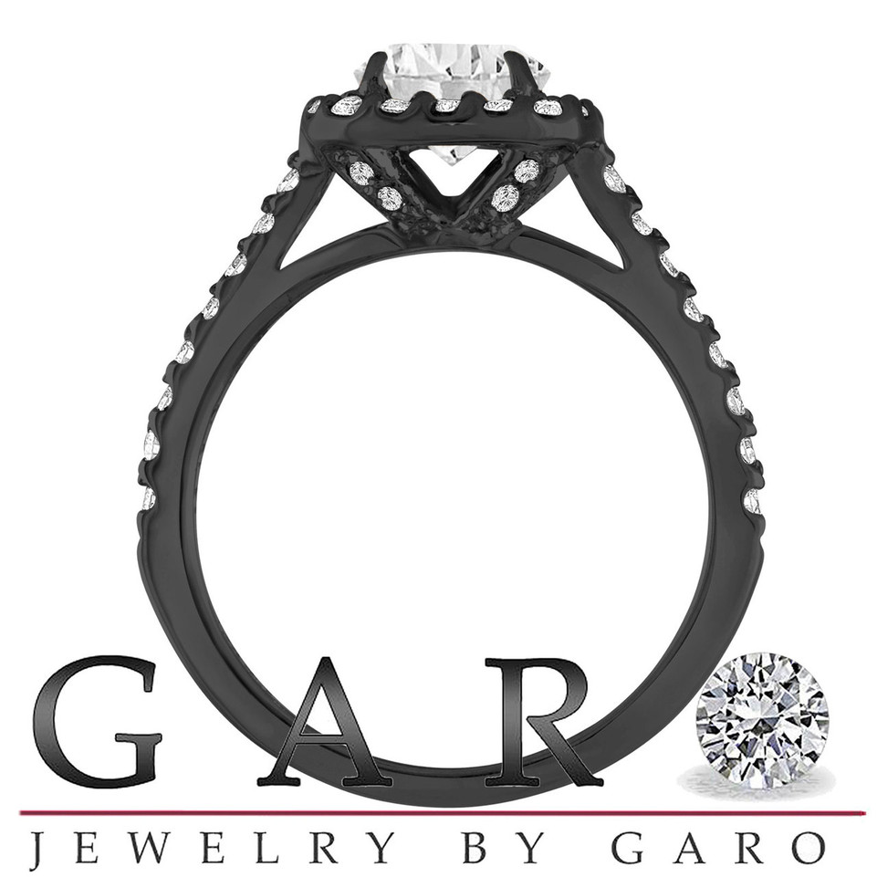 Lab Grown Diamond Cushion Cut Halo Engagement Ring 1.58 Carat 14K Black Gold Vintage Style IGI Certified Handmade