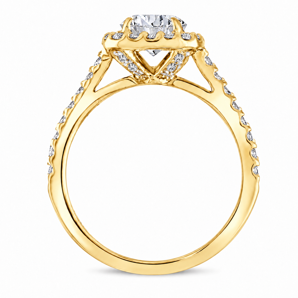 Round Lab-Grown Diamond Engagement Ring Set 1.87 ct Cushion Halo 14K Gold IGI Certified Handmade