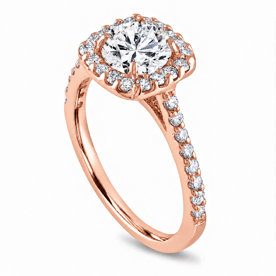 Round Lab-Grown Diamond Engagement Ring Set 1.87 ct Cushion Halo 14K Gold IGI Certified Handmade
