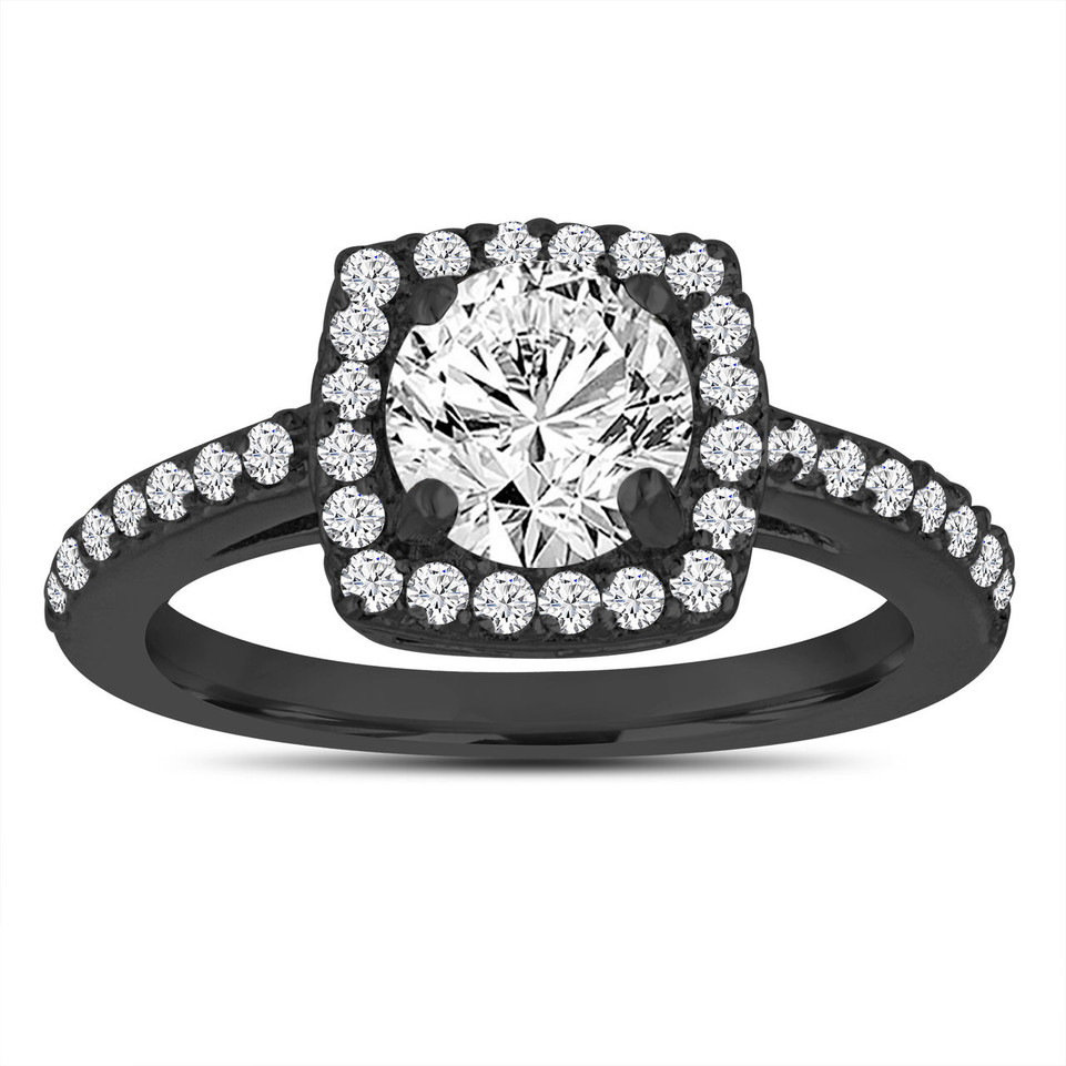 Lab Grown Diamond Halo Engagement Ring 1.39 Carat 14K Black Gold Vintage Style IGI Certified Unique Handmade