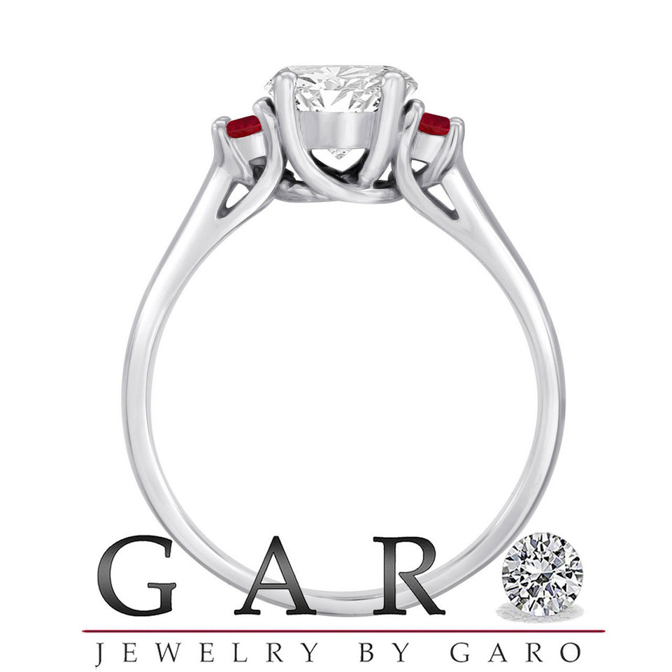 Lab Grown Diamond and Rubies Three Stones Engagement Ring 1.25 Carat IGI Certified 14K White Gold Unique Handmade