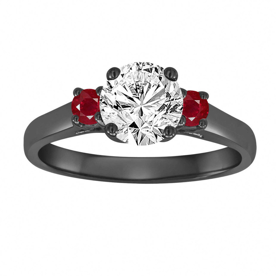 Lab Grown Diamond and Rubies Three Stones Engagement Ring 1.25 Carat IGI Certified 14K Black Gold Vintage Style Unique Handmade Lab Grown Diamond and Rubies Three Stones Engagement Ring 1.25 Carat IGI Certified 14K Black Gold Vintage Style Unique Handmade