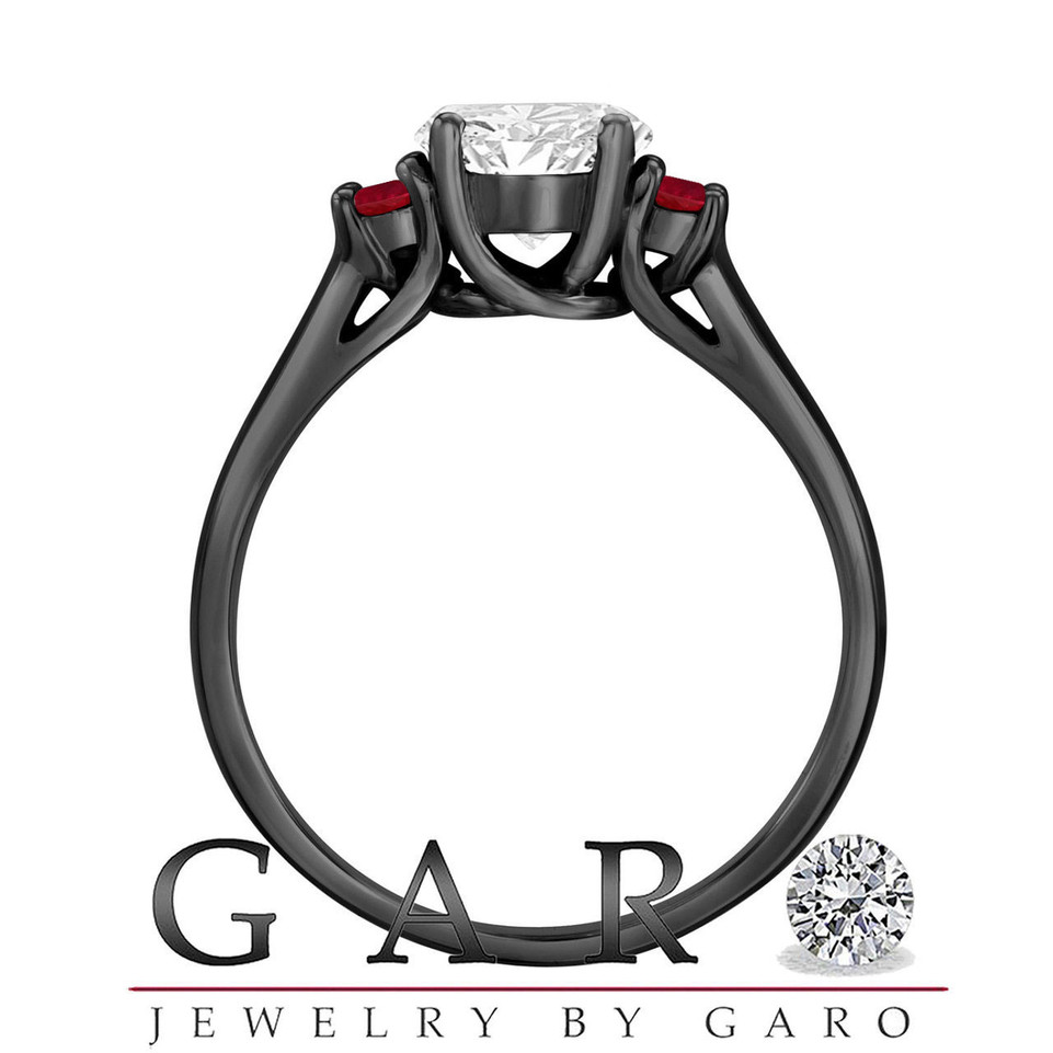 Lab Grown Diamond and Rubies Three Stones Engagement Ring 1.25 Carat IGI Certified 14K Black Gold Vintage Style Unique Handmade Lab Grown Diamond and Rubies Three Stones Engagement Ring 1.25 Carat IGI Certified 14K Black Gold Vintage Style Unique Handmade