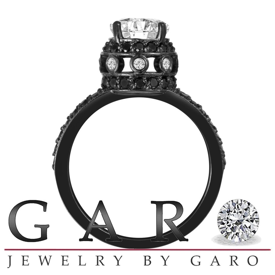 Lab Grown Diamond Halo Engagement Ring Vintage Style 14K Black Gold 1.85 Carat IGI Certified Unique Handmade