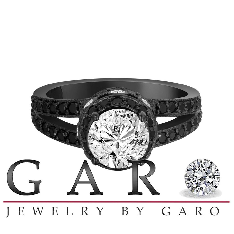 Lab Grown Diamond Halo Engagement Ring Vintage Style 14K Black Gold 1.85 Carat IGI Certified Unique Handmade