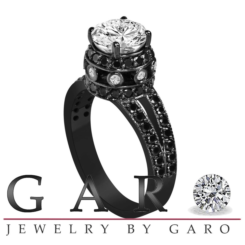 Lab Grown Diamond Halo Engagement Ring Vintage Style 14K Black Gold 1.85 Carat IGI Certified Unique Handmade