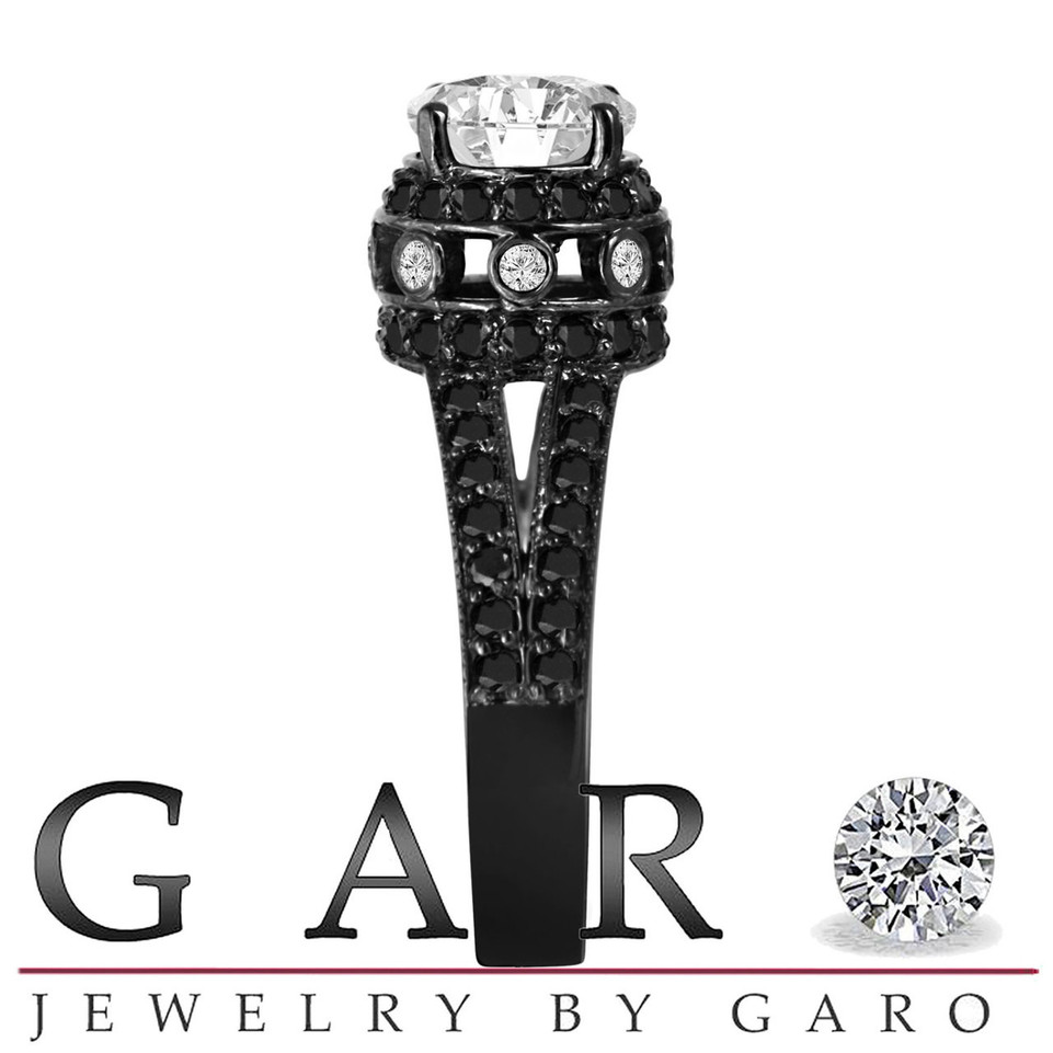 Lab Grown Diamond Halo Engagement Ring Vintage Style 14K Black Gold 1.85 Carat IGI Certified Unique Handmade