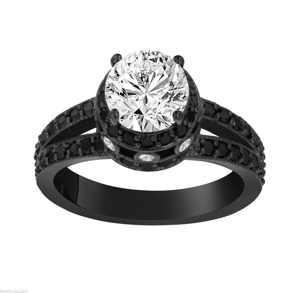 Lab Grown Diamond Halo Engagement Ring Vintage Style 14K Black Gold 1.85 Carat IGI Certified Unique Handmade