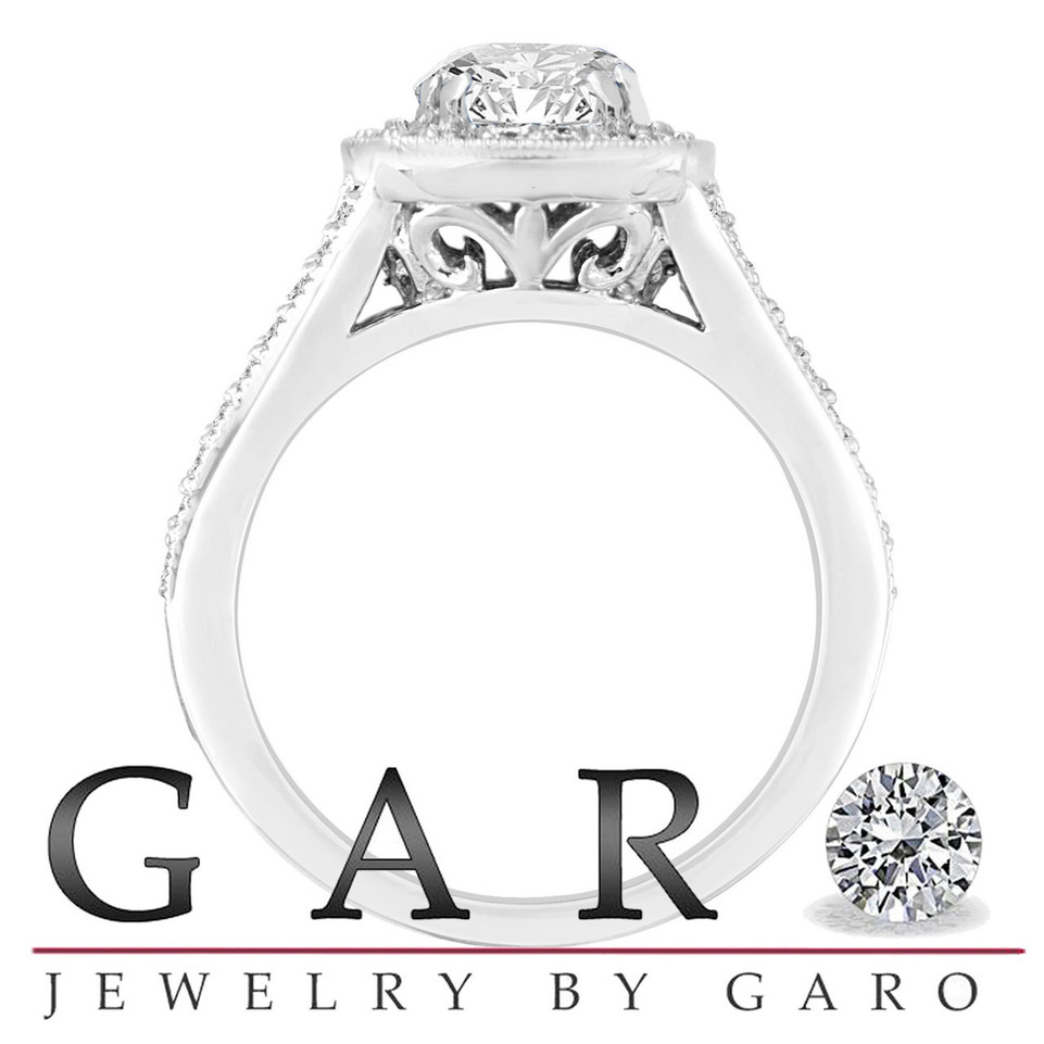 Lab Grown Diamond Halo Engagement Ring 1.57 Carat 14K White Gold IGI Certified Unique Handmade