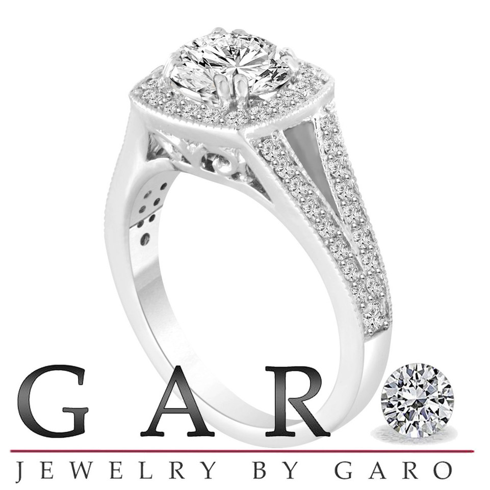 Lab Grown Diamond Halo Engagement Ring 1.57 Carat 14K White Gold IGI Certified Unique Handmade