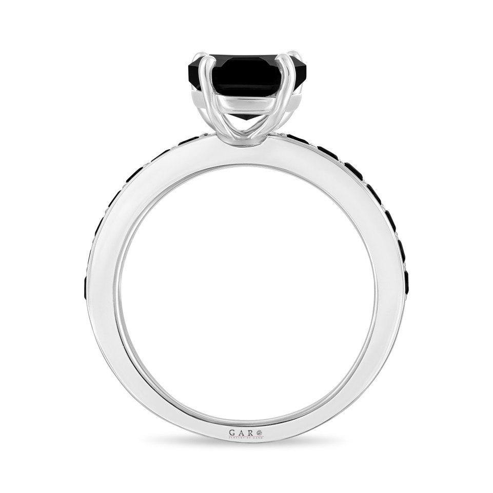 Coffin Shaped Black Diamond Unique Engagement Ring 2.79 Carat 14K White Gold Handmade Certified