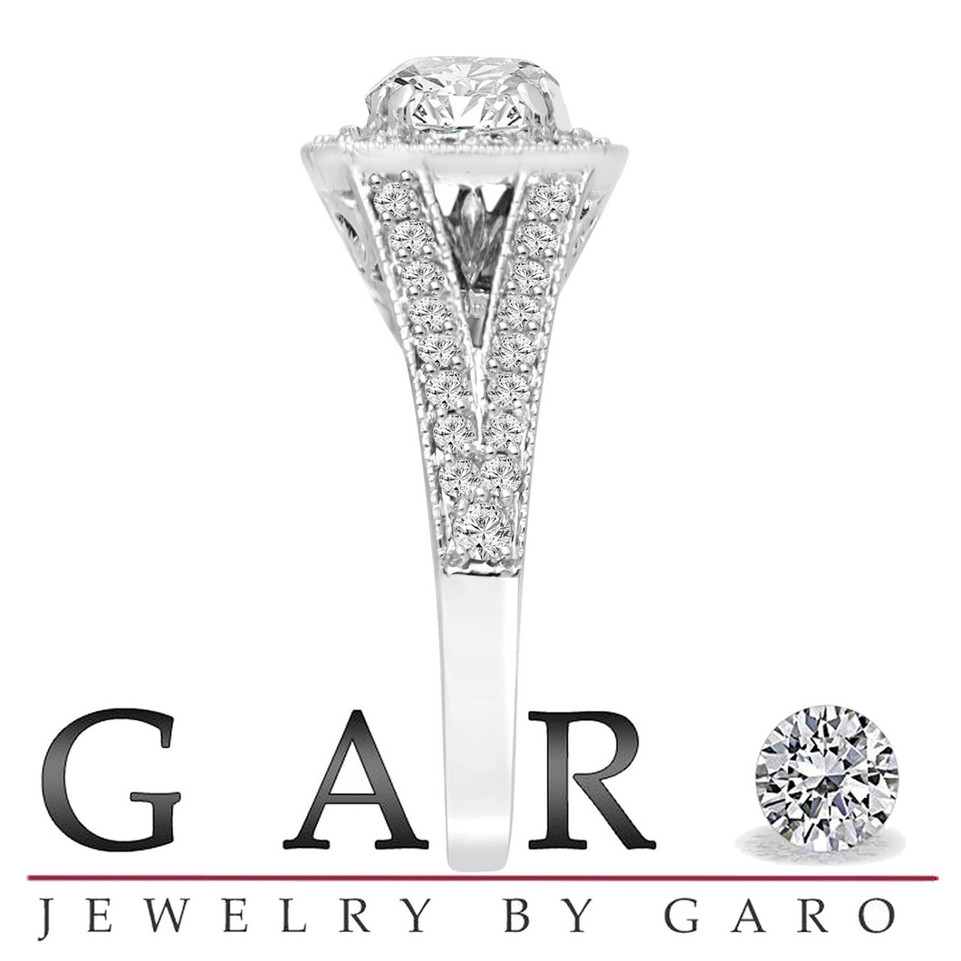 Lab Grown Diamond Halo Engagement Ring And Wedding Band Set 1.80 Carat 14K White Gold IGI Certified Unique Handmade