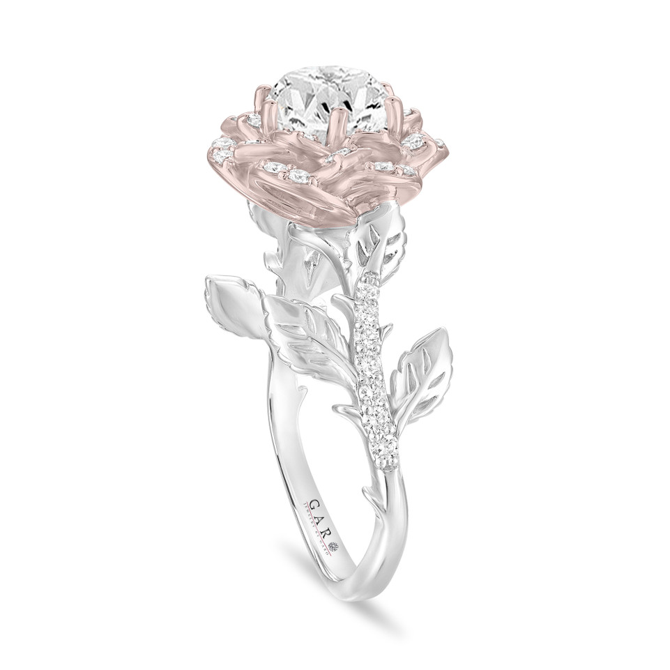 Custom Order Platinum & 14K Rose Gold 1.36 Carat Lab Grown Diamond Floral Halo Engagement Ring Rose Flower Anniversary Ring  IGI Certified Unique Handmade