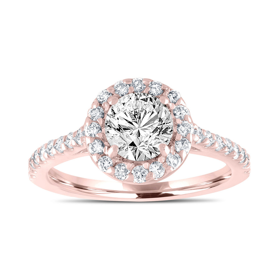 Lab Grown Diamond Halo Engagement Ring 1.55 Carat IGI Certified 14K White Gold Or Rose Gold Handmade