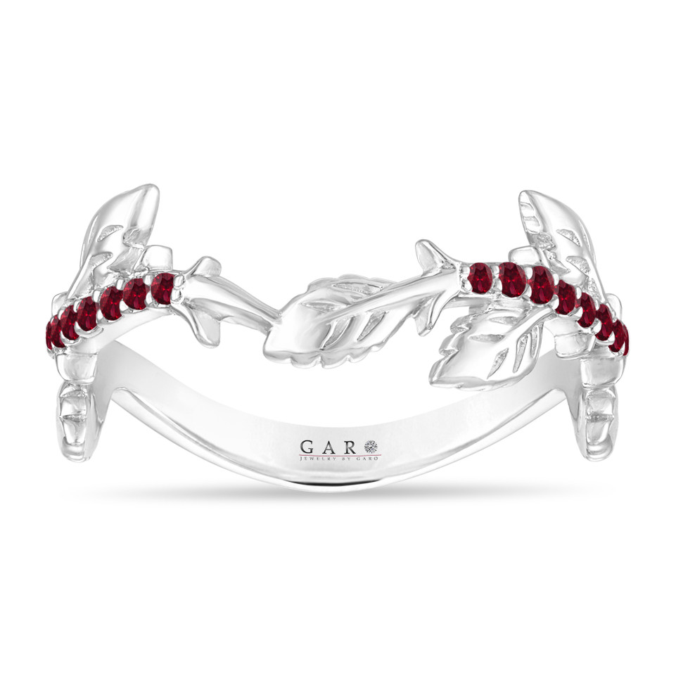 Garnet Leaf Wedding Band, Unique Anniversary Ring 0.15 Carat 14K White Gold, Rose Gold, Yellow Gold Handmade Certified