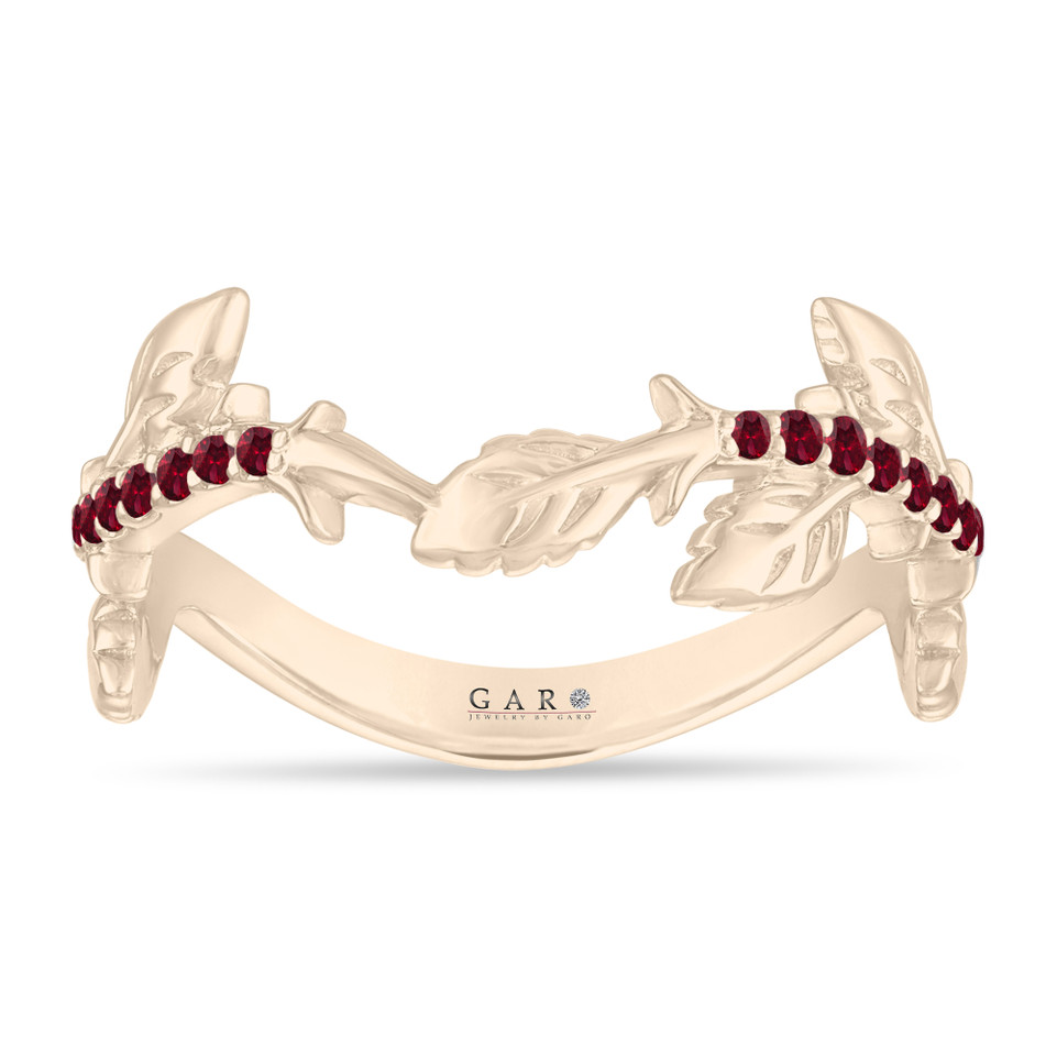 Garnet Leaf Wedding Band, Unique Anniversary Ring 0.15 Carat 14K White Gold, Rose Gold, Yellow Gold Handmade Certified