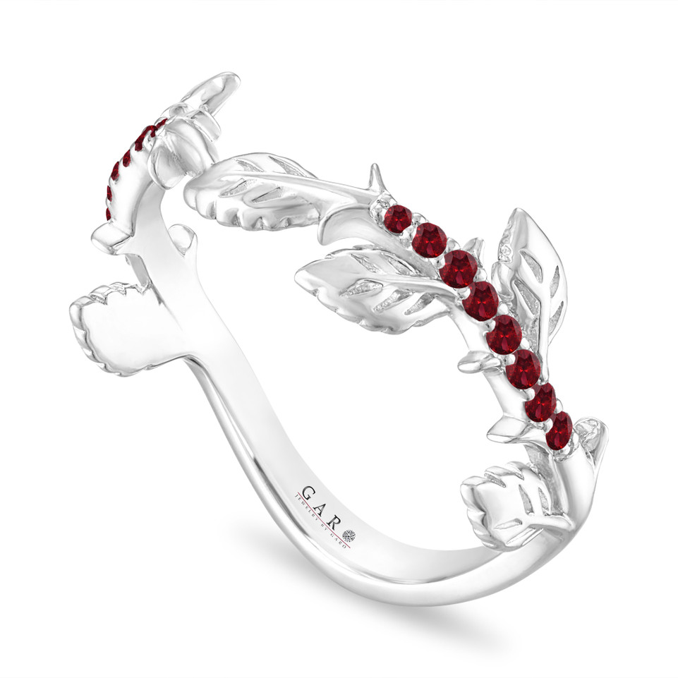 Garnet Leaf Wedding Band, Unique Anniversary Ring 0.15 Carat 14K White Gold, Rose Gold, Yellow Gold Handmade Certified
