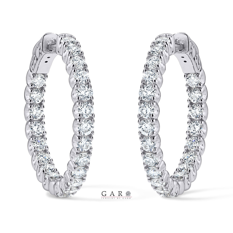2.94 Carat Inside Out Diamond Hoop Earrings, 1 Inch 14K White Gold, Rose Gold Or Yellow Gold Certified