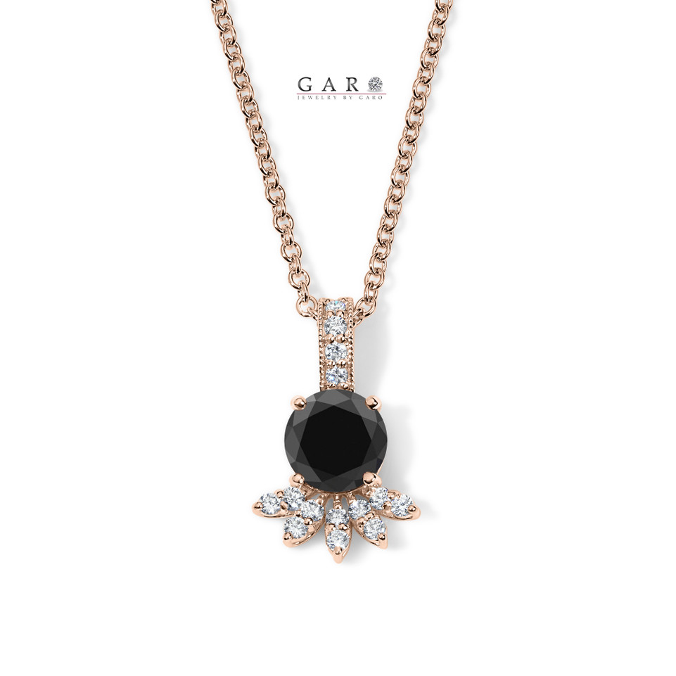 Black Diamond Floral Pendant Necklace, Unique Anniversary Gift 1.40 Carat 14K White Gold, Rose Gold Or Yellow Gold Certified Handmade