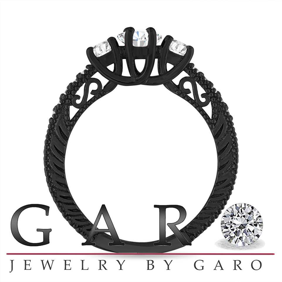 Lab Grown Marquise Diamond Engagement Ring 1.39 Carat 14K Black Gold Vintage Style IGI Certified Unique Handmade
