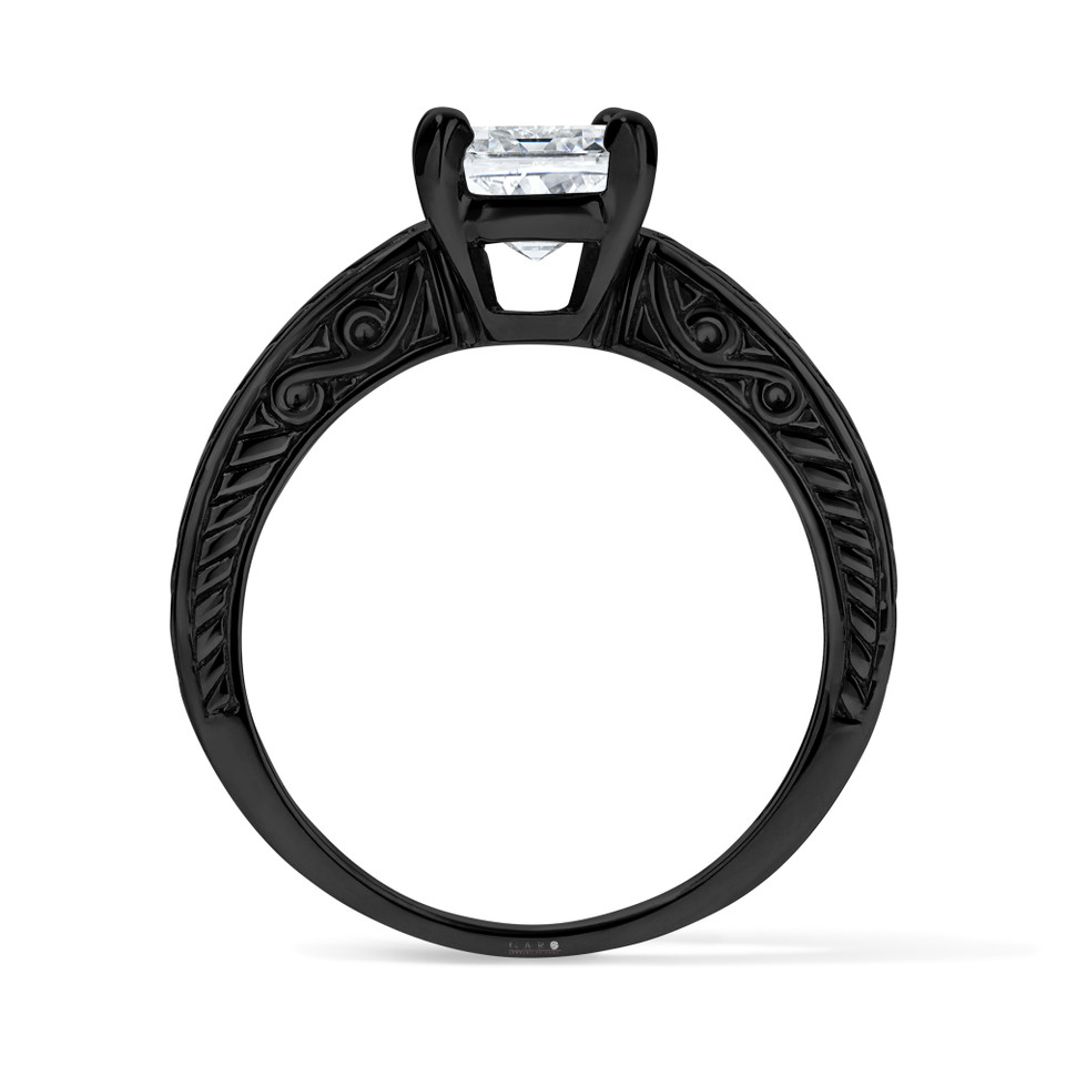 2 Carat Emerald Cut Lab Grown Diamond Solitaire Engagement Ring IGI Certified 14K Black Gold Vintage Style Handmade