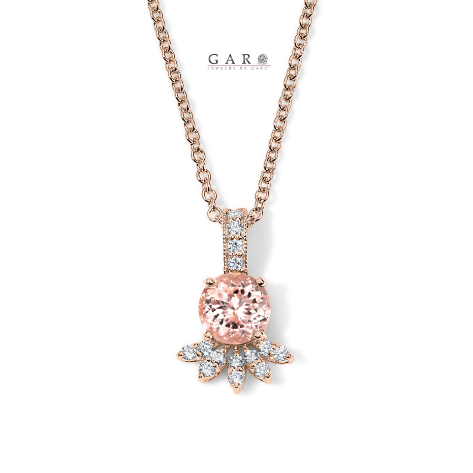 Morganite Floral Pendant Necklace, Unique Petal Design, 1.10 Carat 14K Rose Gold Certified Handmade