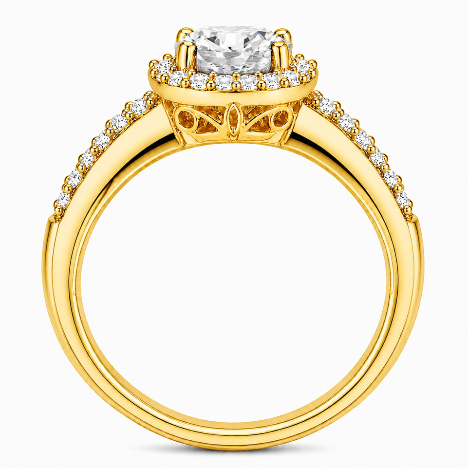 1.35 Carat Lab Grown Diamond Halo Engagement Ring Filigree Gallery 14K White Gold or Yellow Gold IGI Certified Handmade