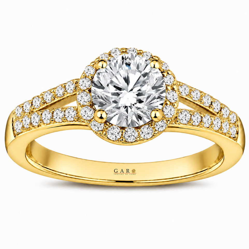 1.35 Carat Lab Grown Diamond Halo Engagement Ring Filigree Gallery 14K White Gold or Yellow Gold IGI Certified Handmade