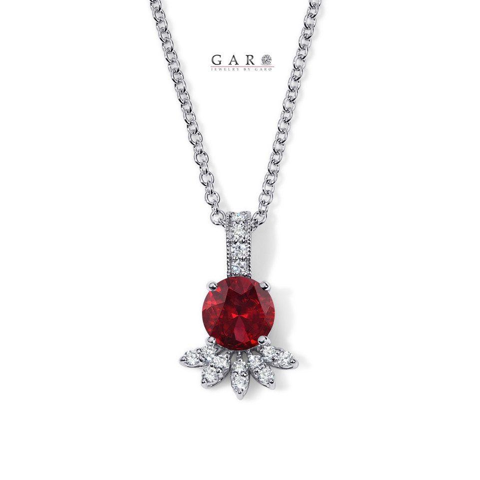Garnet Floral Pendant Necklace, Unique Anniversary Gift 1.25 Carat 14K White Gold, Rose Gold Or Yellow Gold Certified Handmade