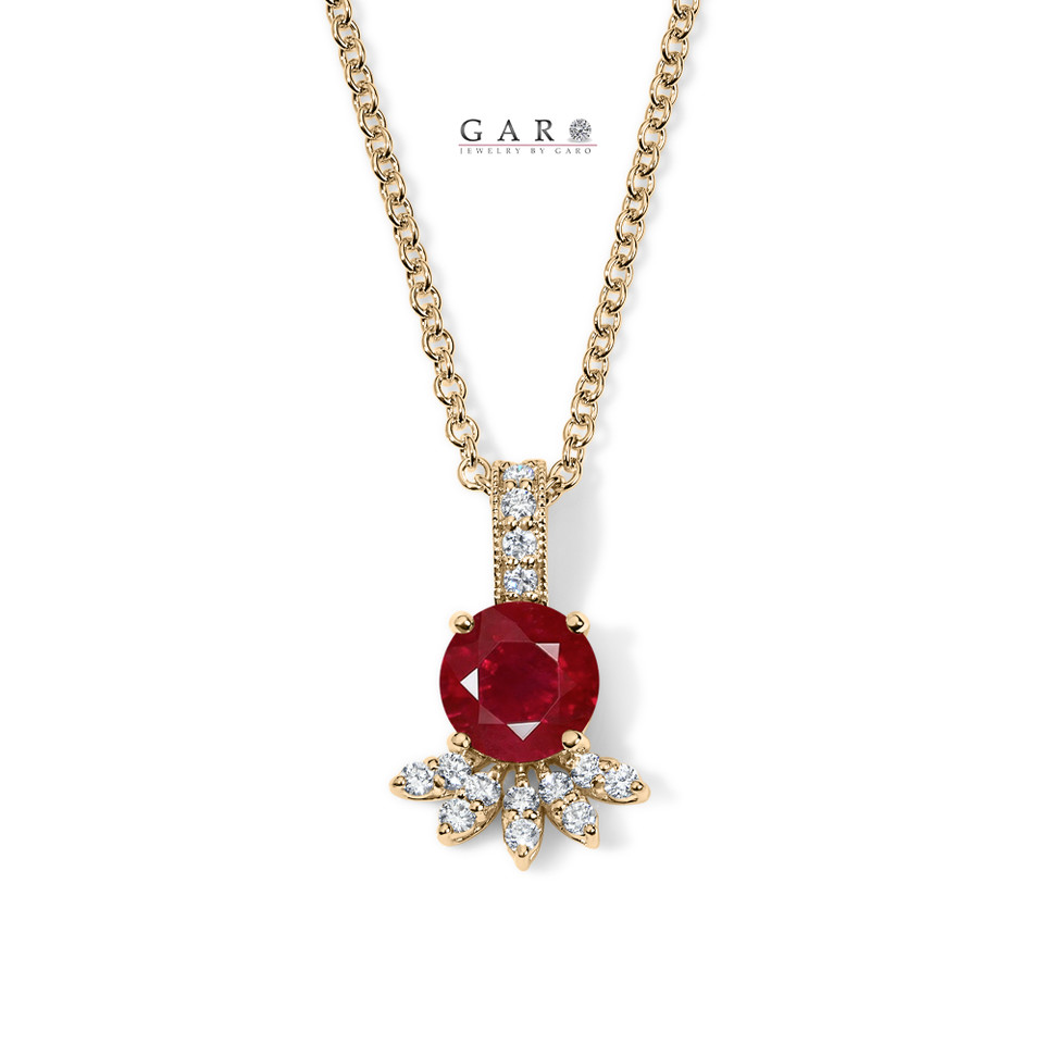 Ruby Flower Petal Pendant Necklace, Unique Anniversary Gift 1.20 Carat 14K White Gold Or Yellow Gold Certified Handmade