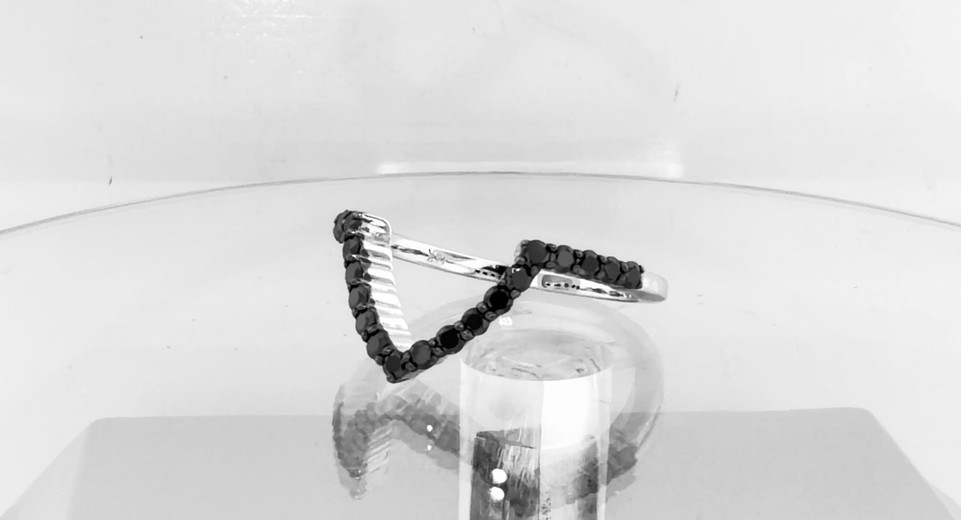 V Shaped Black Diamond Matching Wedding Band 14K White Gold 0.35 Carat Handmade Unique