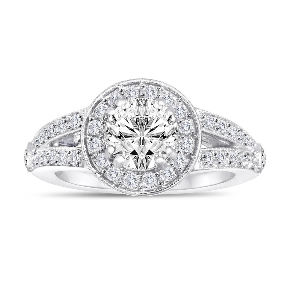 1.57 Carat Lab Grown Diamond Halo Engagement Ring IGI Certified 14K White Gold Unique Handmade