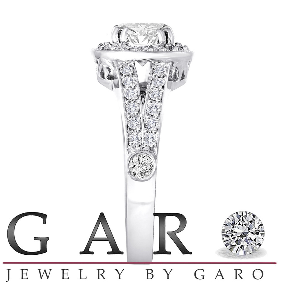 1.57 Carat Lab Grown Diamond Halo Engagement Ring IGI Certified 14K White Gold Unique Handmade