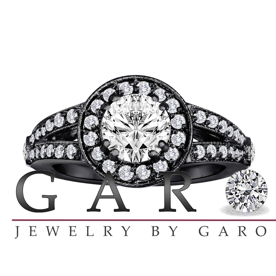 Lab Grown Diamond Halo Engagement Ring 1.57 Carat 14K Black Gold Vintage Style IGI Certified Unique Handmade