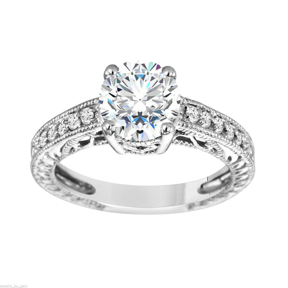 Lab Grown Diamond Engagement Ring 2.18 Carat 14K White Gold Unique IGI Certified Handmade