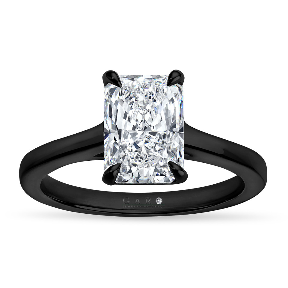 2 Carat Rectangular Cut Lab Grown Diamond Solitaire Engagement Ring 14K Black Gold Vintage Style IGI Certified Handmade