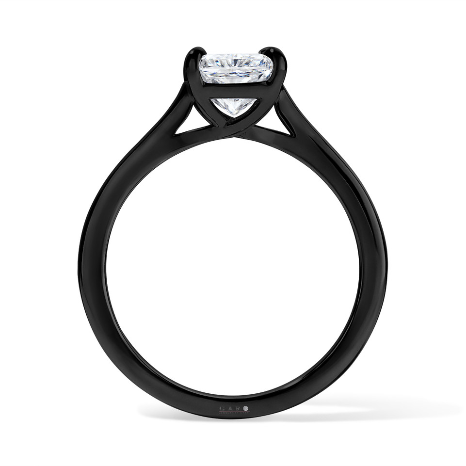 2 Carat Rectangular Cut Lab Grown Diamond Solitaire Engagement Ring 14K Black Gold Vintage Style IGI Certified Handmade