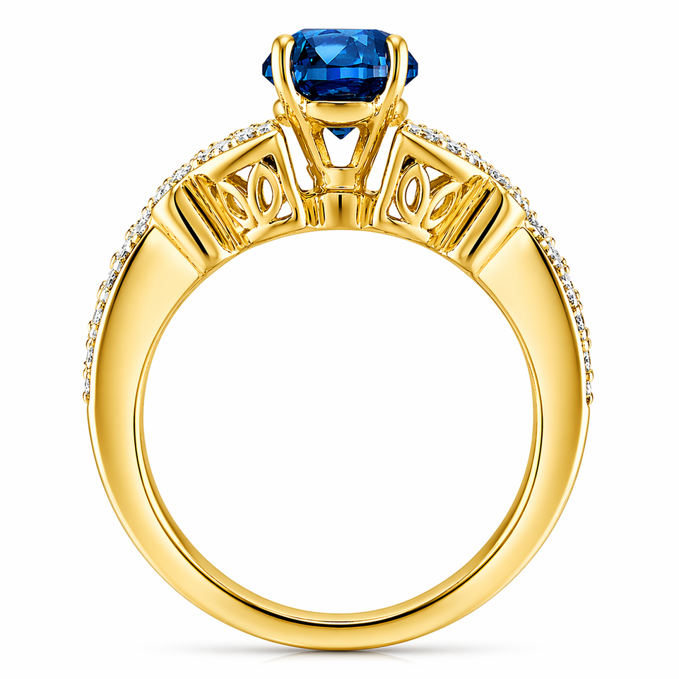 Blue Diamond Butterfly Engagement Ring 1.20 Carat Unique Handmade 14K Yellow Gold 