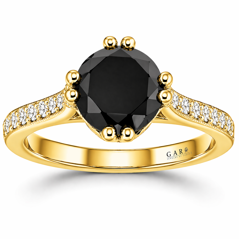1.83 Carat Black Diamond Engagement Ring 14K White Gold Or Yellow Gold Certified Handmade 