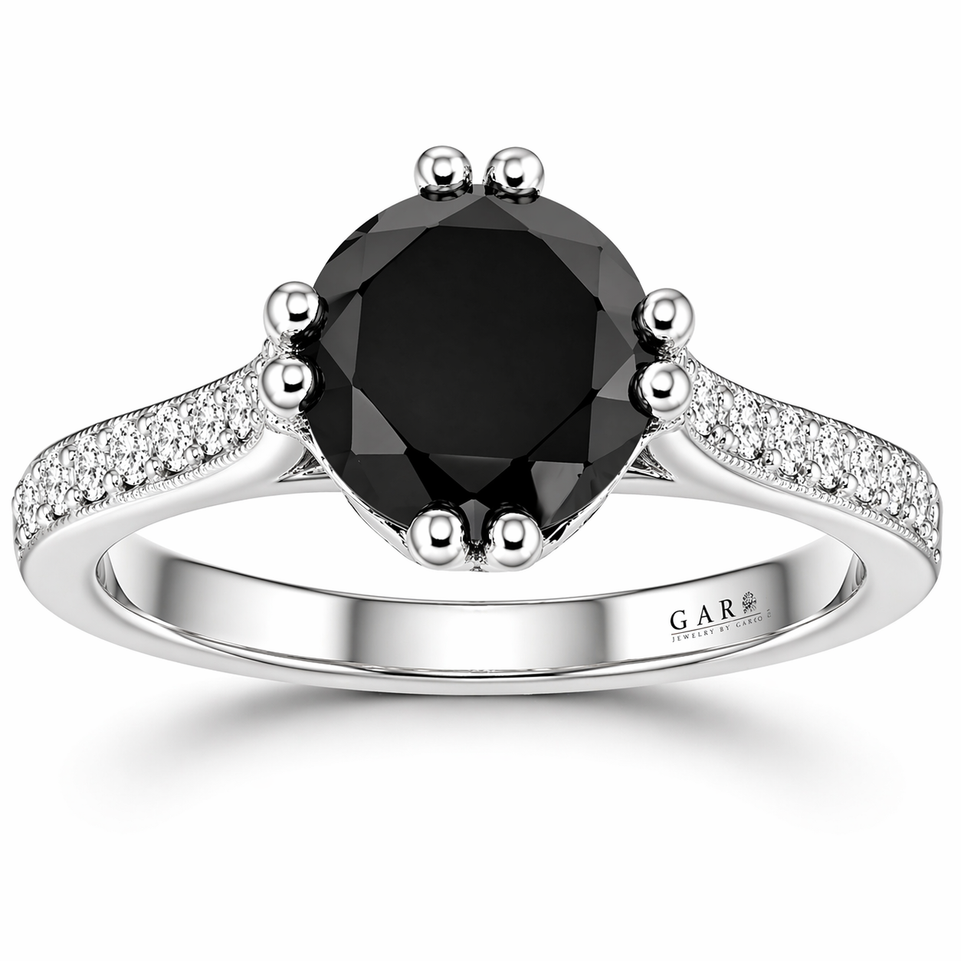 Platinum Black Diamond Engagement Ring 1.83 Carat Certified Handmade 