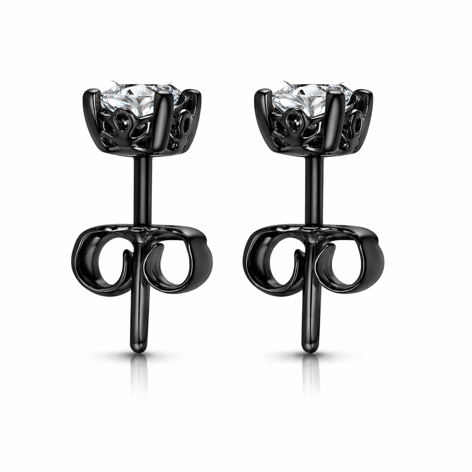Natural Diamond Stud Earrings 1.00 Carat 14K Black Gold Vintage Style GIA Certified Unique Gallery Design Handmade