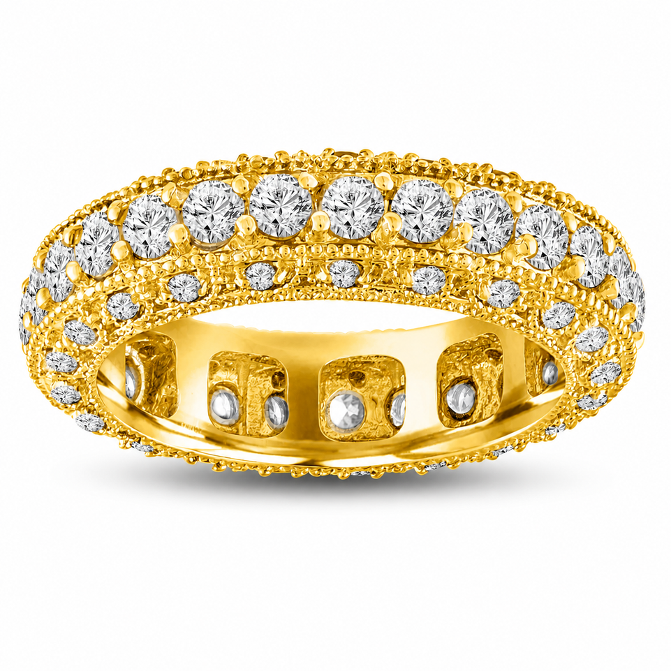 Eternity Diamond Mens Wedding Band 18K Yellow Gold  2.50 Carat 6 mm Handmade Certified