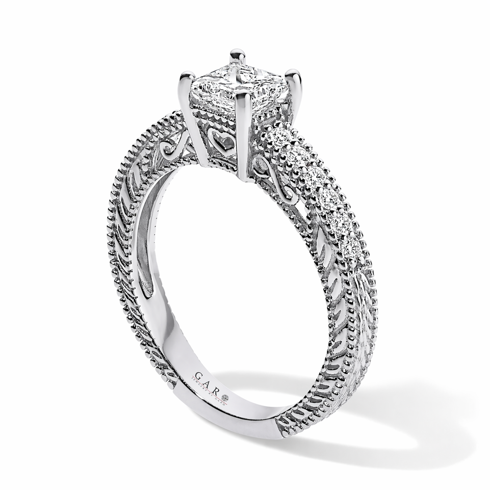 Princess Cut Diamond Engagement Ring Filigree 0.65 Carat GIA Certified 14K White Gold Or Yellow Gold Unique Handmade