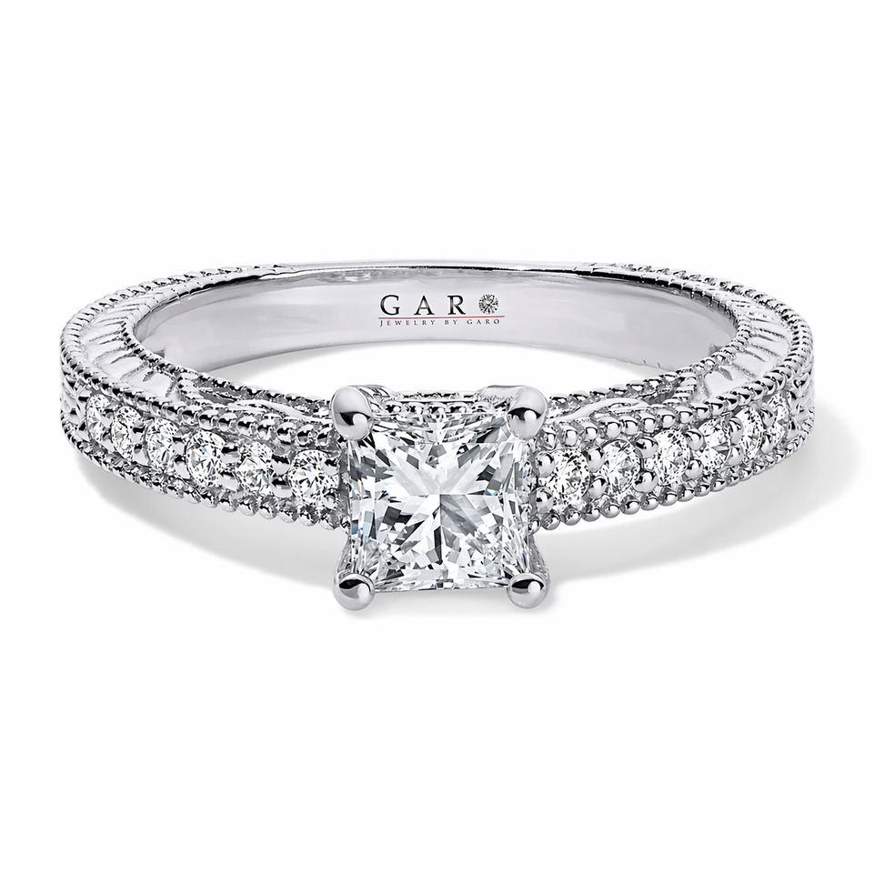 Princess Cut Diamond Engagement Ring Filigree 0.65 Carat GIA Certified 14K White Gold Or Yellow Gold Unique Handmade